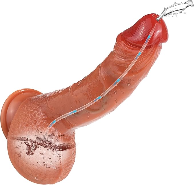 Squirting Dildo Ejaculating Toy, 8 Inch Realistic Dildos Soft Feel Like Real Skin, Silicone Anal Dildo with Strong Suction Cup for G Spot Anal Play, Adult Sex Toys for Women